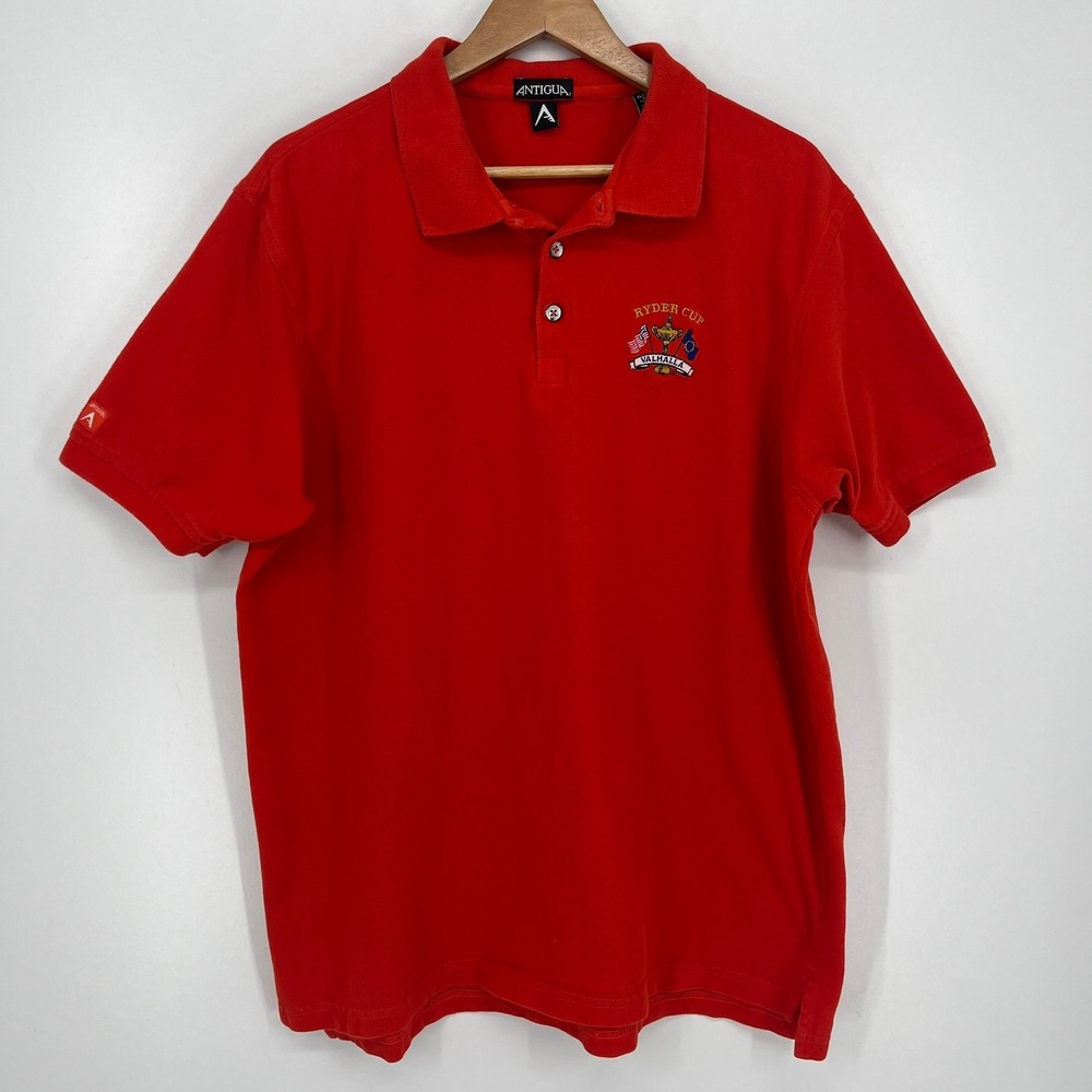 Antigua Mens Red Ryder Cup Valhalla Embroidered Cotton Polo Shirt XL Vtg